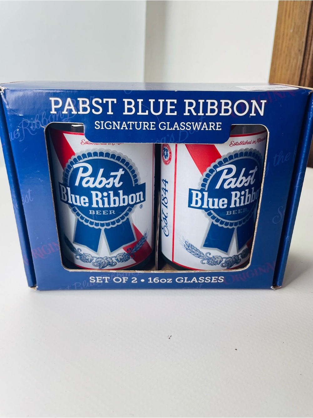 Pabst Blue Ribbon Signature Glassware Set - Blue, White, Red Shaped Like A Can